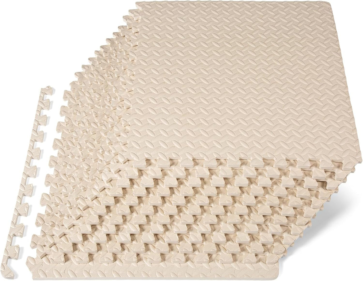 ProsourceFit Exercise Puzzle Mat 1/2-inch, EVA Interlocking Foam Floor Tiles for Home Gym, Workout Equipment, Kids Play Areas, Beige, 48 SQ FT - 12 Tiles