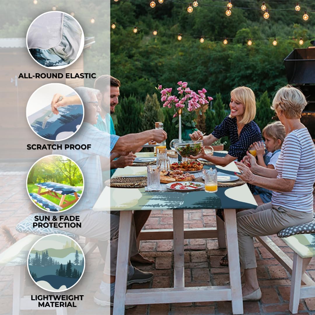 6ft Polyester Picnic Table Cover with Bench Covers Tablecloth Mountain View