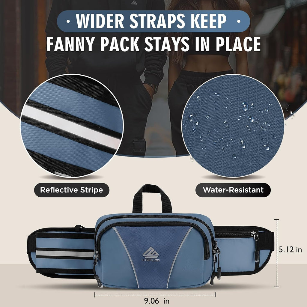 Fanny Pack for Men Women Waist Bag with Water Bottle Holder for Hiking, Travel,Dog Walking, Workout (Dark Blue)