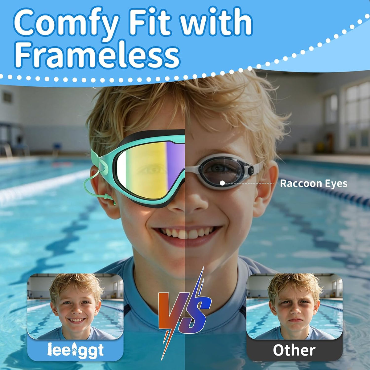 Kids Swim Goggles 2 Pack, Anti-Fog No Leak Swimming Goggles with UV Protection, Wide View Pool Goggles for Boys Girls