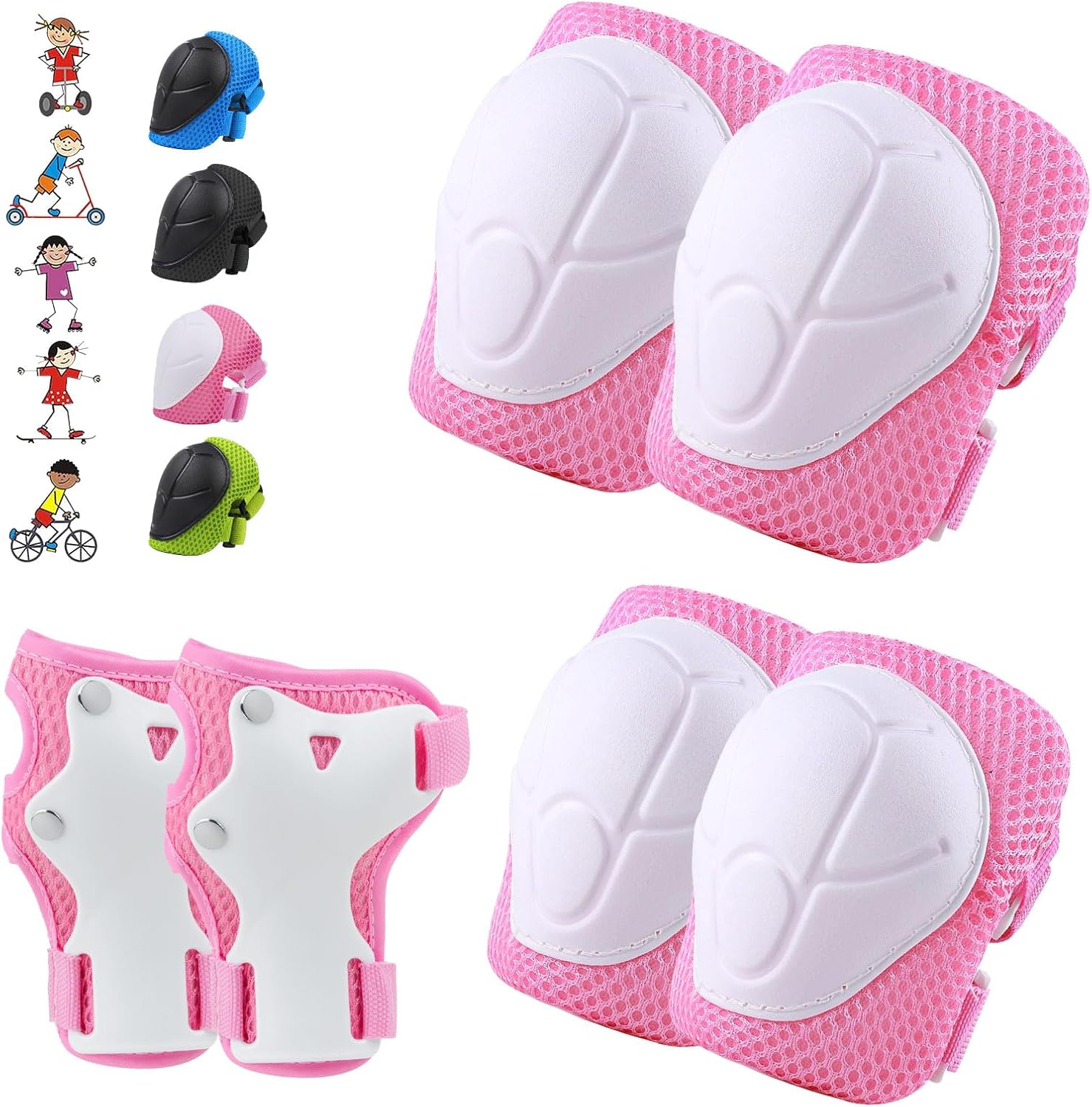 WayEee 6PCS Kids Protective Gear Set Knee Pads Elbow Pads Wrist Guards/3-14