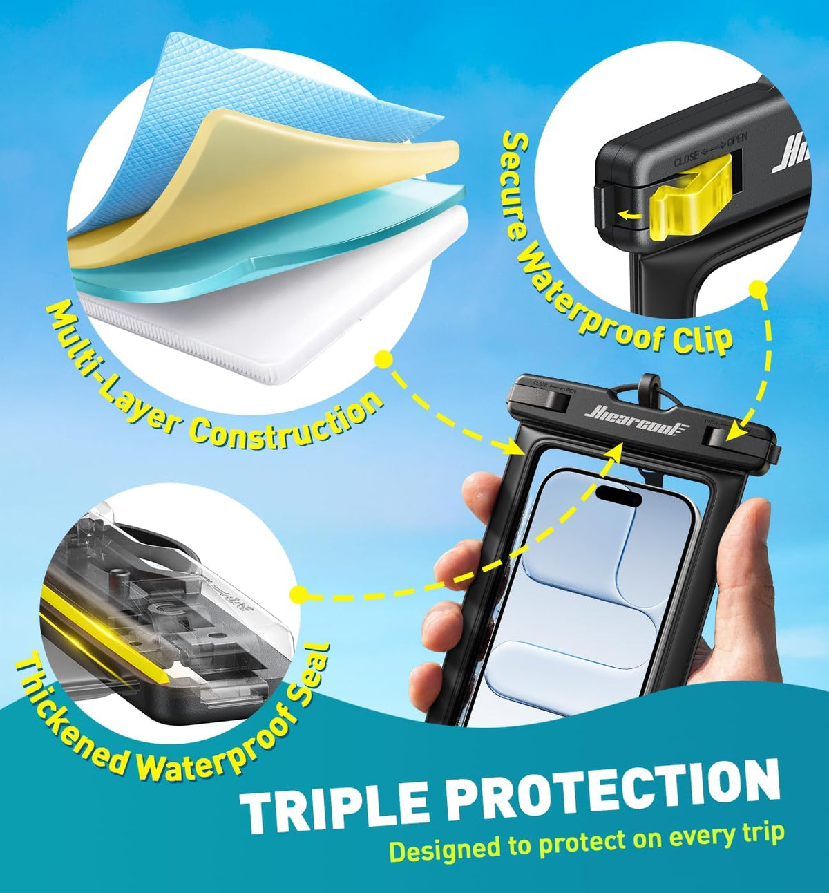 Hiearcool Waterproof Phone Pouch, Waterproof Phone Case, 2-Pack Black