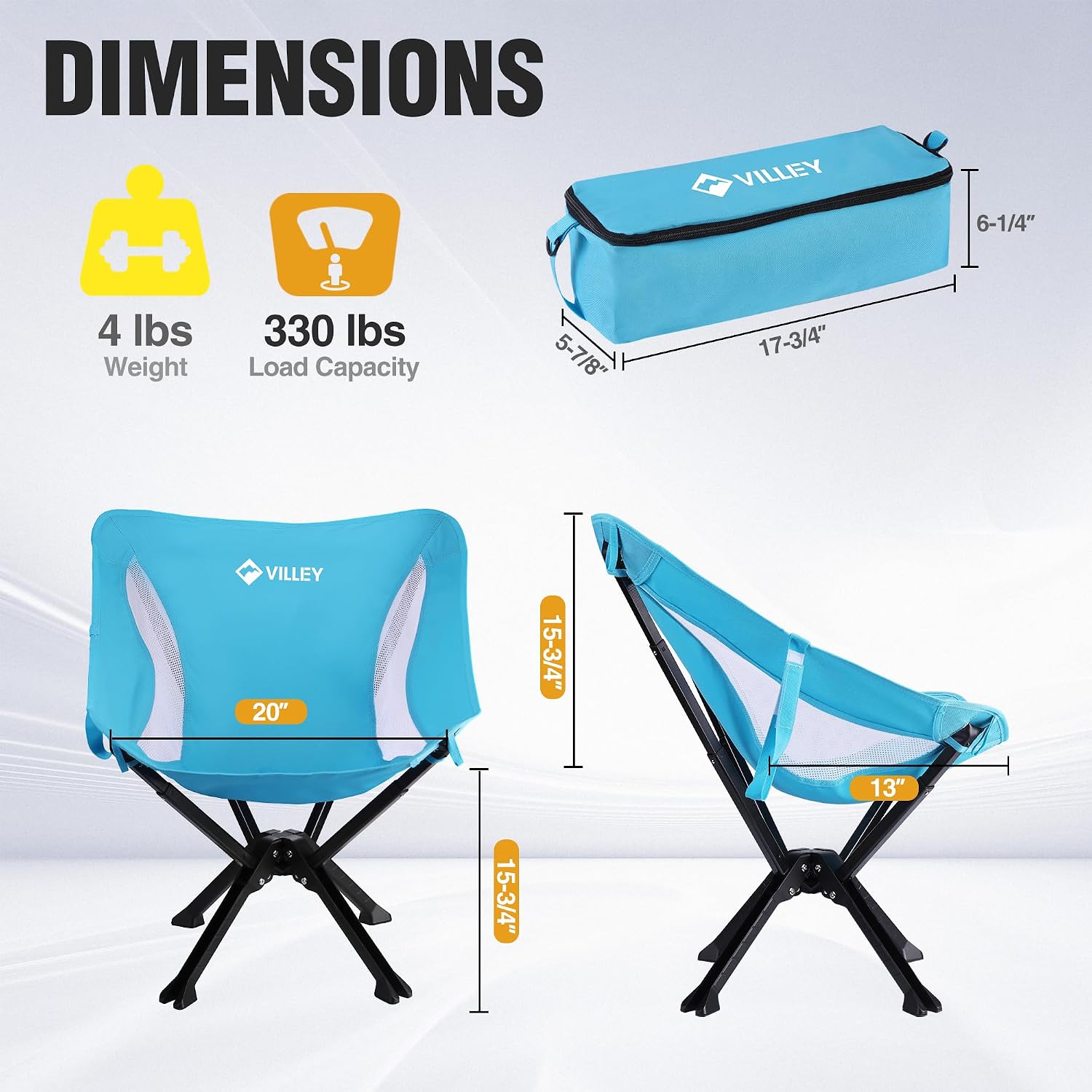 VILLEY Portable Folding Camping Chairs, Lightweight, Blue