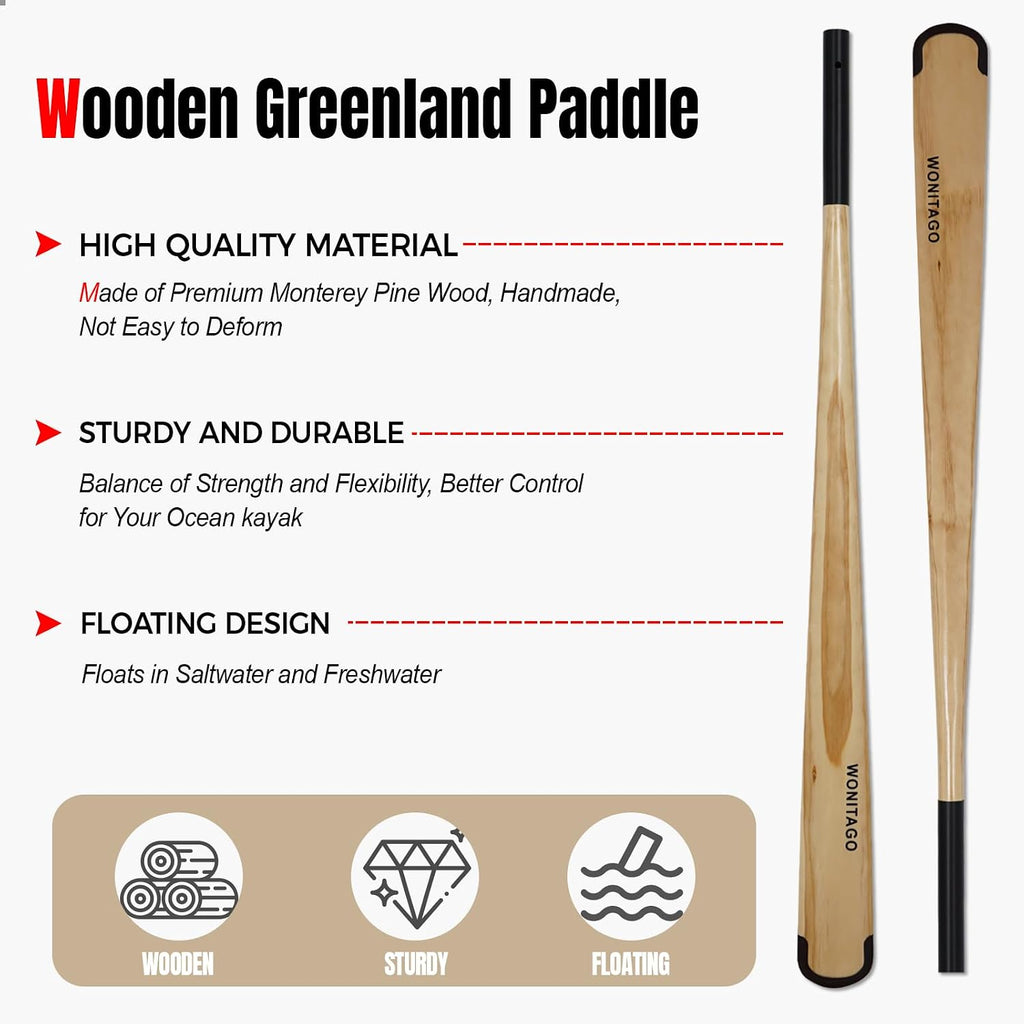 Wood Greenland Paddle, Traditional Wooden Kayak Paddle