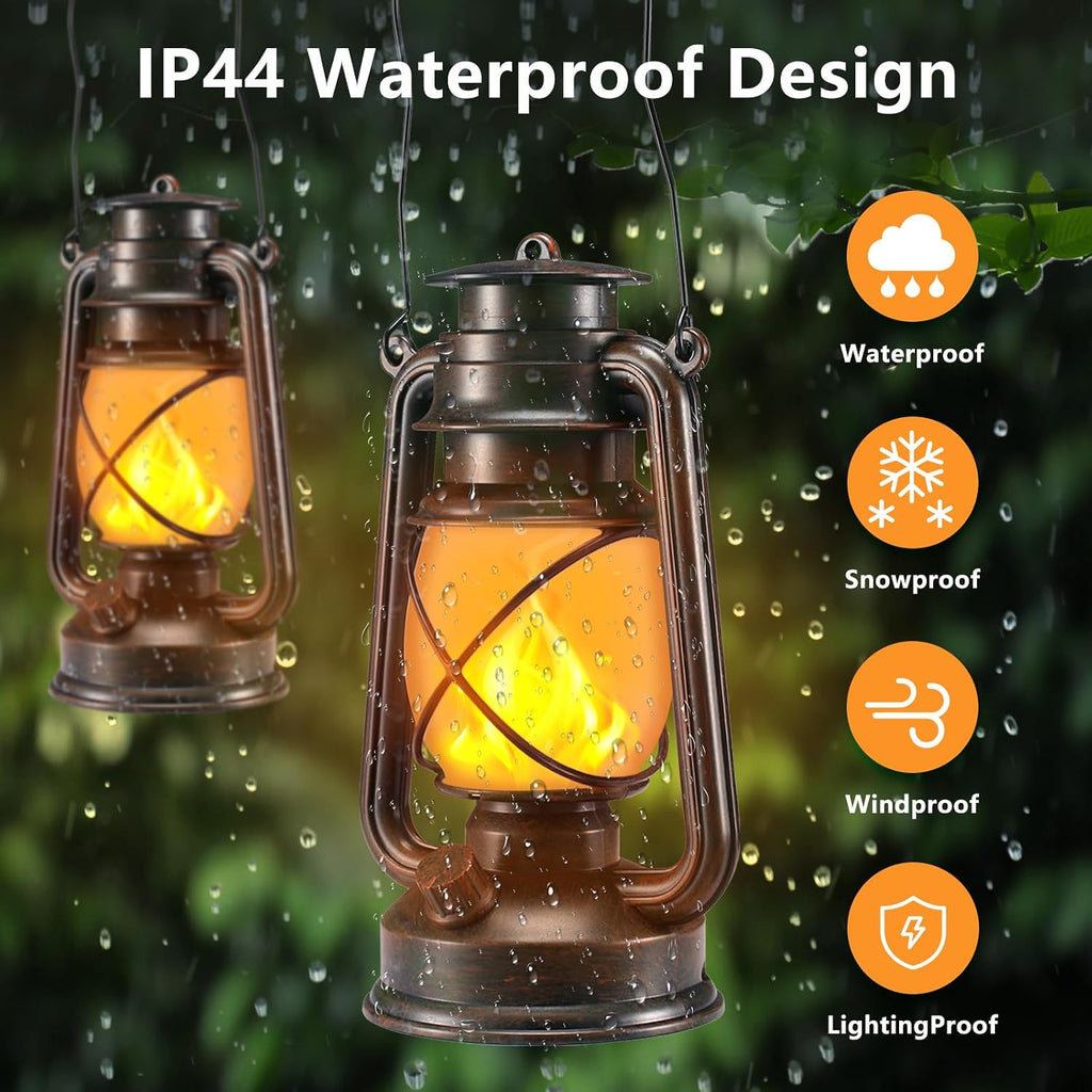 2 Pack Bronze Battery-Powered LED Lanterns with Flickering Flame and Remote