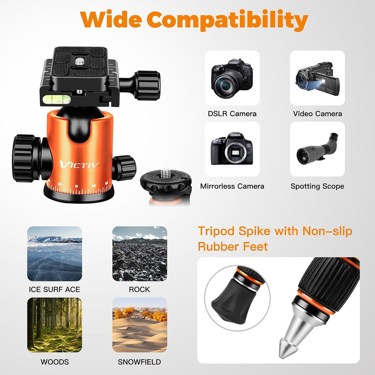 Victiv Camera Tripod, 80" Ball Head Tripod with Carry Bag & Phone Holder