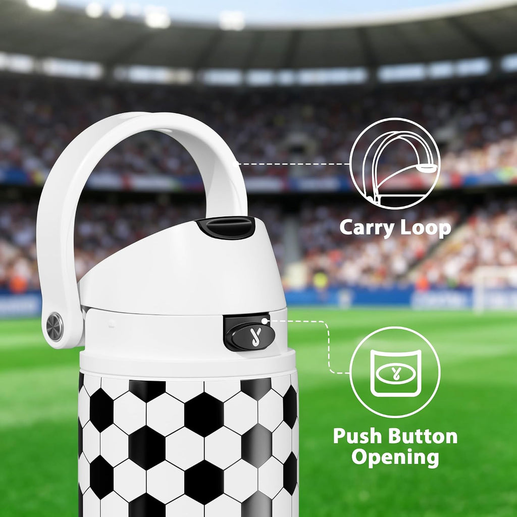 24 oz Insulated Water Bottle with Straw: Meoky Stainless Steel Soccer Water Bottle with 2-in-1 Lid - Leak Proof, Cold for 24 Hours, Fits in Car Cup Holder, Soccer Gifts for Boys Girls, Arena Light