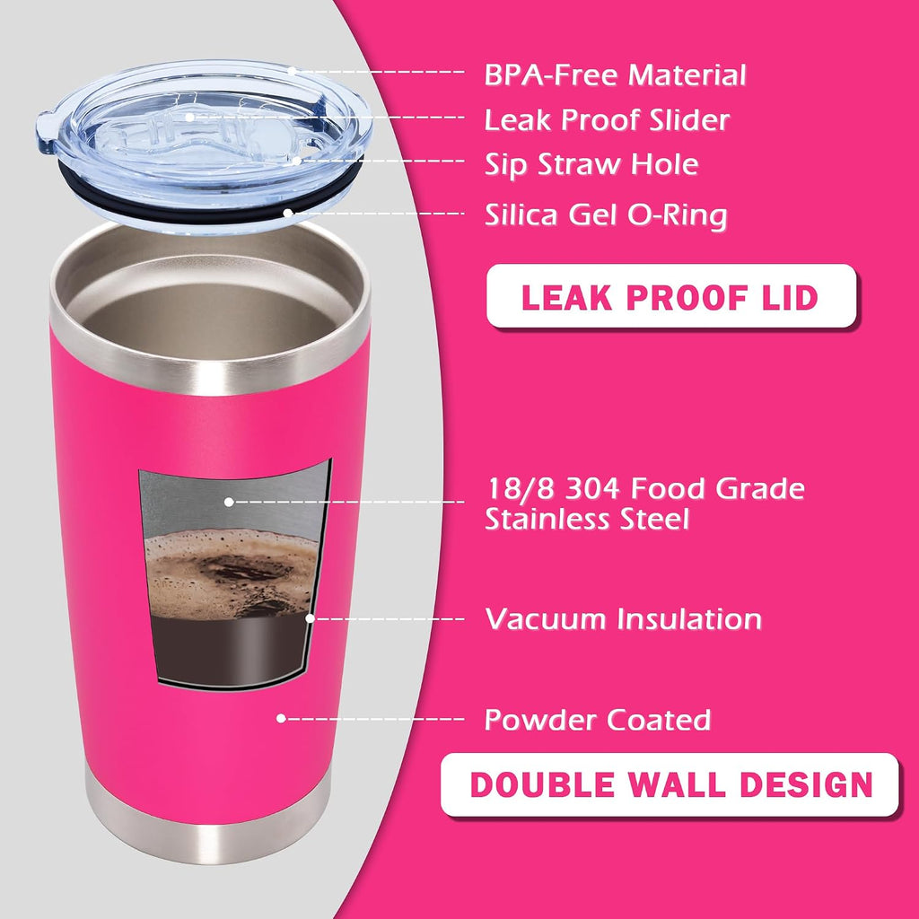 20oz Tumbler with Lid Stainless Steel Tumblers Insulated Mug Hot Pink 6P