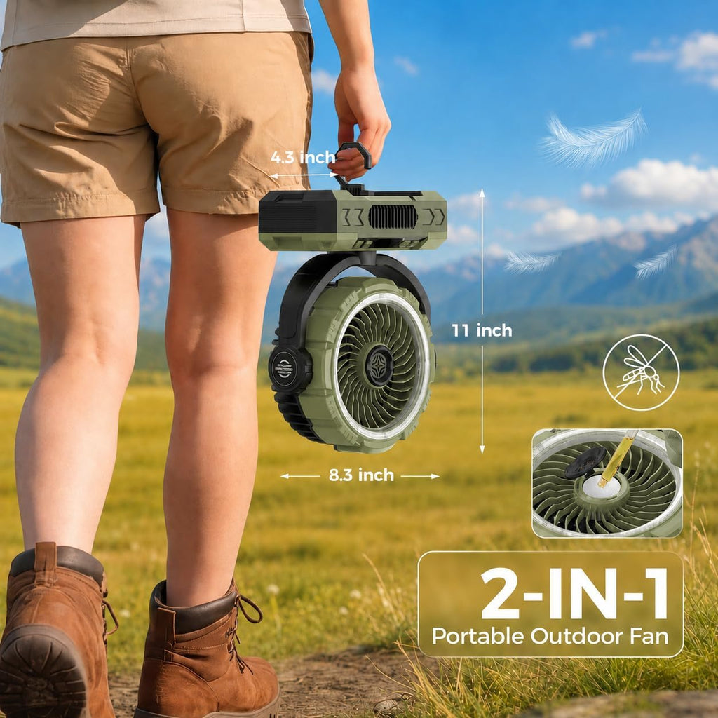 9-Inch Rechargeable Camping Fan 【Auto-Oscillating, Max 60H】20000mAh Portable Battery Powered Operated Fan,Light,Timer,Hook,Outdoor Tent Fans for Patios,Beach,Fishing,Emergency,Camping Gear Essentials