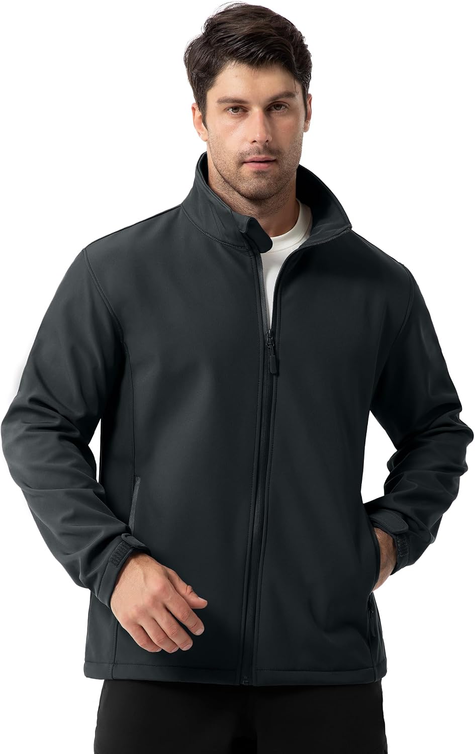 ZITY Men's Softshell Jacket Fleece Lined Lightweight Waterproof Rain Jacket Zip Up Soft Shell Windproof Windbreaker