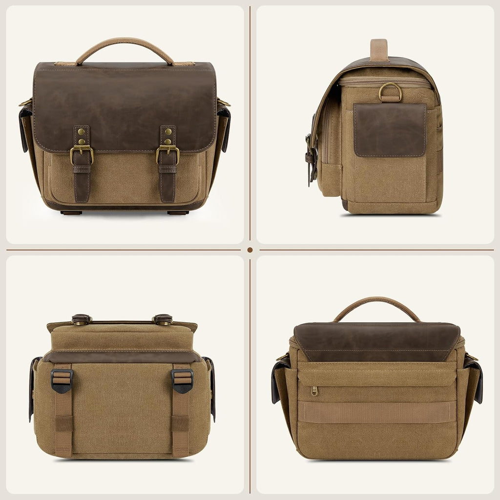 RAINSMORE Camera Bag, Vintage Canvas Camera Sling Bag Crossbody Camera Case