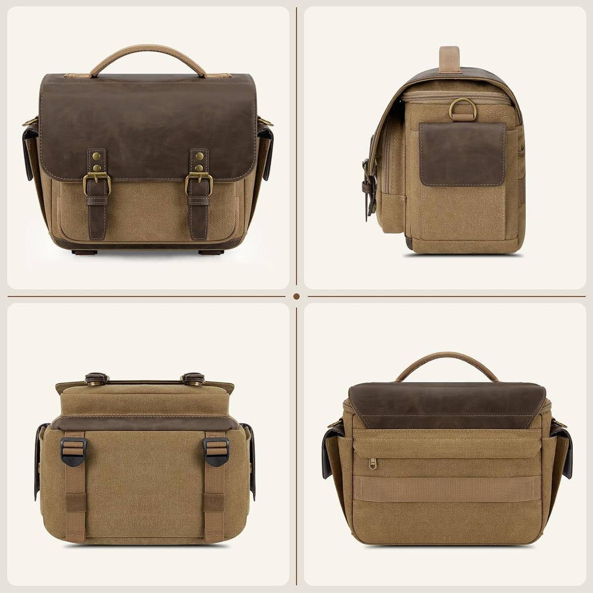RAINSMORE Camera Bag, Vintage Canvas Camera Sling Bag Crossbody Camera Case