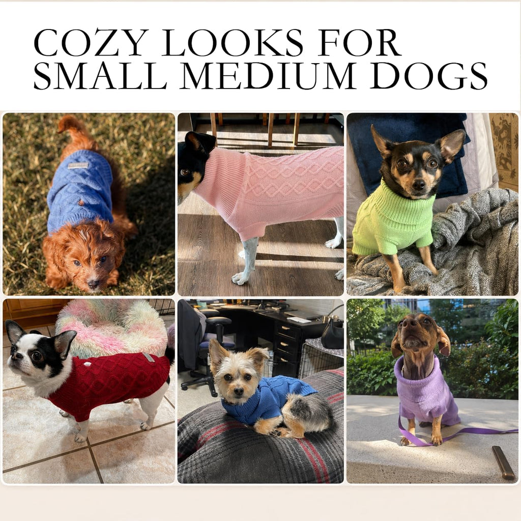 Small Dog Sweaters, Soft Knit Cold Weather Turtleneck Dog Clothes, Lightweight Warm Puppy Sweater for Chihuahua, Dachshund, Shih Tzu, Yorkie (Dark Blue, M)