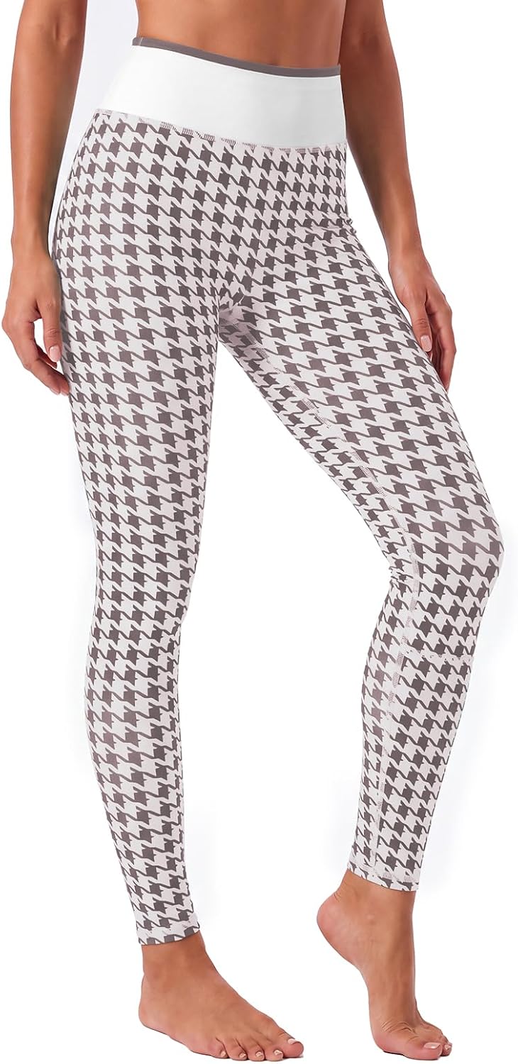 Aoysky Womens High Waist Houndstooth Leggings No Front Seam Yoga Pants