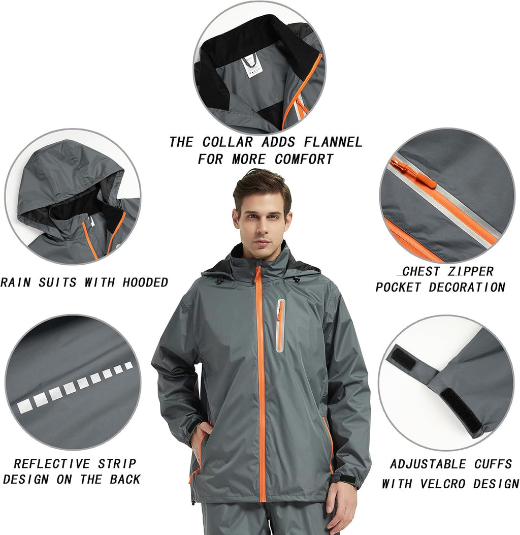 Rain Suits for Men Women Waterproof Lightweight Hooded Breathable Rain Gear Raincoat for Fishing Hiking Cycling