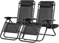 Nazhura Set of 2 Relaxing Recliners Patio Chairs Adjustable Steel Mesh Zero Gravity Lounge Chair Beach Chairs with Pillow and Cup Holder Black