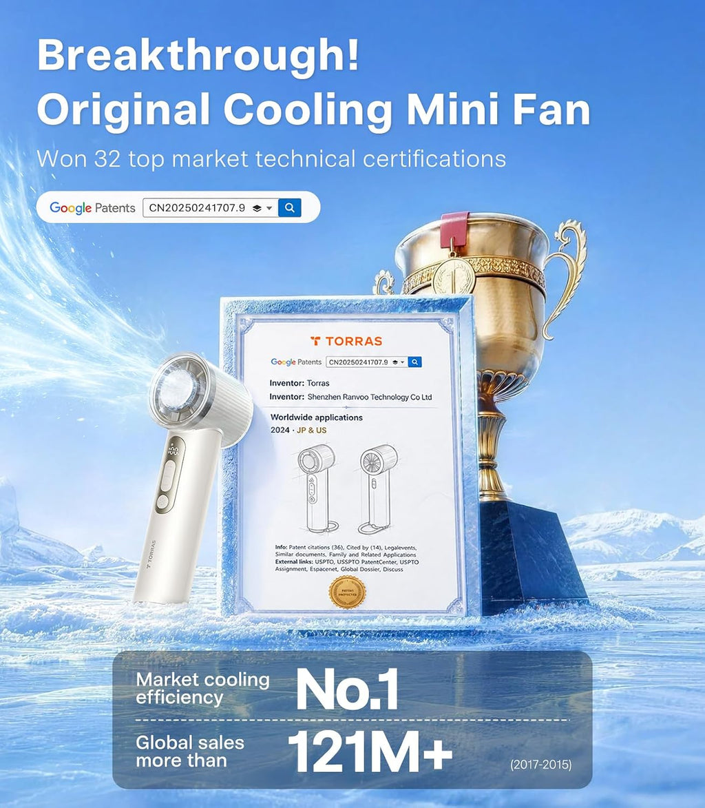 TORRAS COOLiFY iva Handheld Fan with Ice Cooler, [Chill by 50°F], 0-100 Adjustable Speed, Super Mini Powerful Portable Fan 4900mAh Rechargeable, Hand Fans for Travel Essentials,Mothers Day Gifts,Ivory