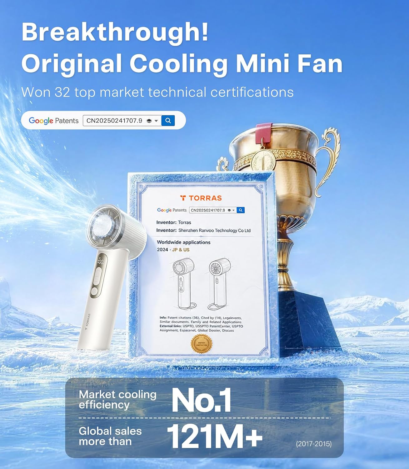 TORRAS COOLiFY iva Handheld Fan with Ice Cooler, [Chill by 50°F], 0-100 Adjustable Speed, Super Mini Powerful Portable Fan 4900mAh Rechargeable, Hand Fans for Travel Essentials,Mothers Day Gifts,Ivory