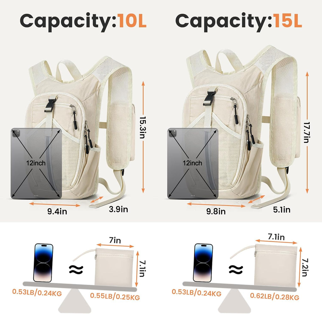 Small Hiking Backpack 10L- Lightweight Packable Foldable Backpack for Travel Camping Outdoor Commute, Compact Rucksack for Women Men(Beige)