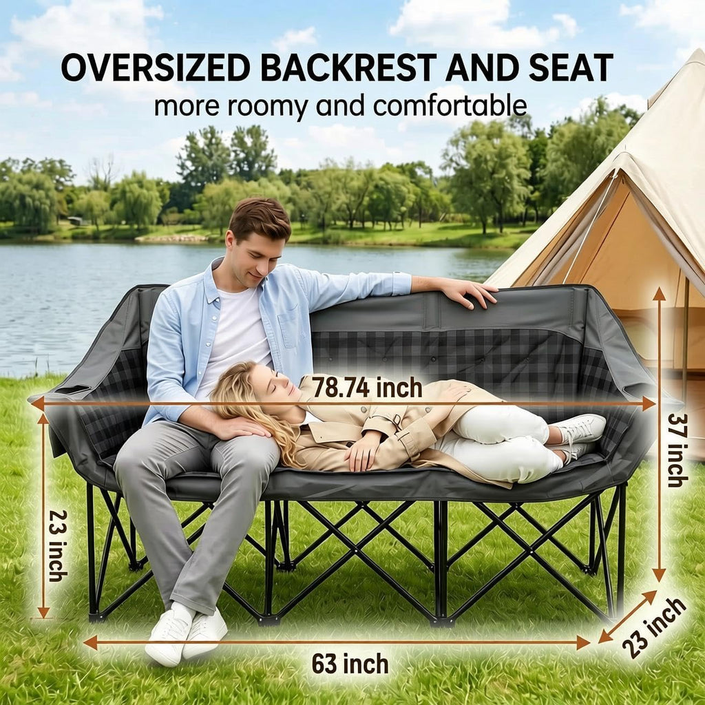 Oversized 3 Person Camping Chair Heavy Duty Double Camp Loveseat
