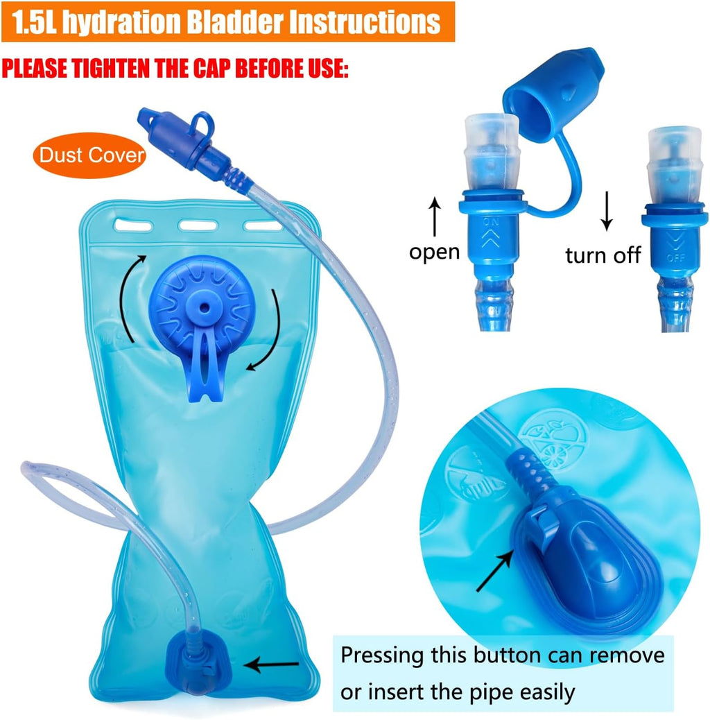 Kids Hydration Backpack, Water Hiking Backpack for Boys or Girls with 1.5L Reservoir Bladder