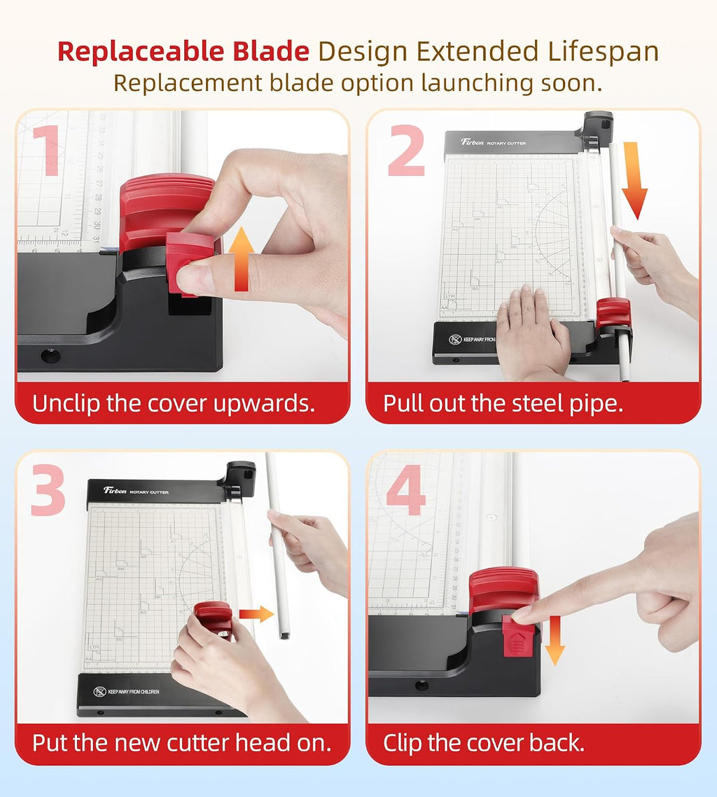 Firbon 12 Inch Rotary Paper Trimmer with Replaceable Blade