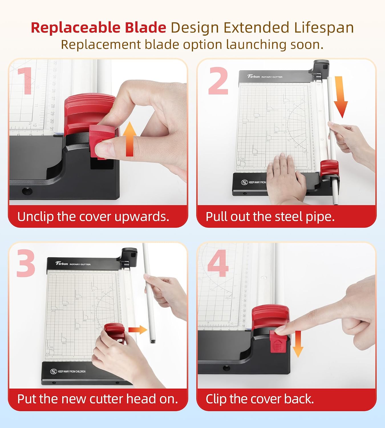 Firbon 12 Inch Rotary Paper Trimmer with Replaceable Blade