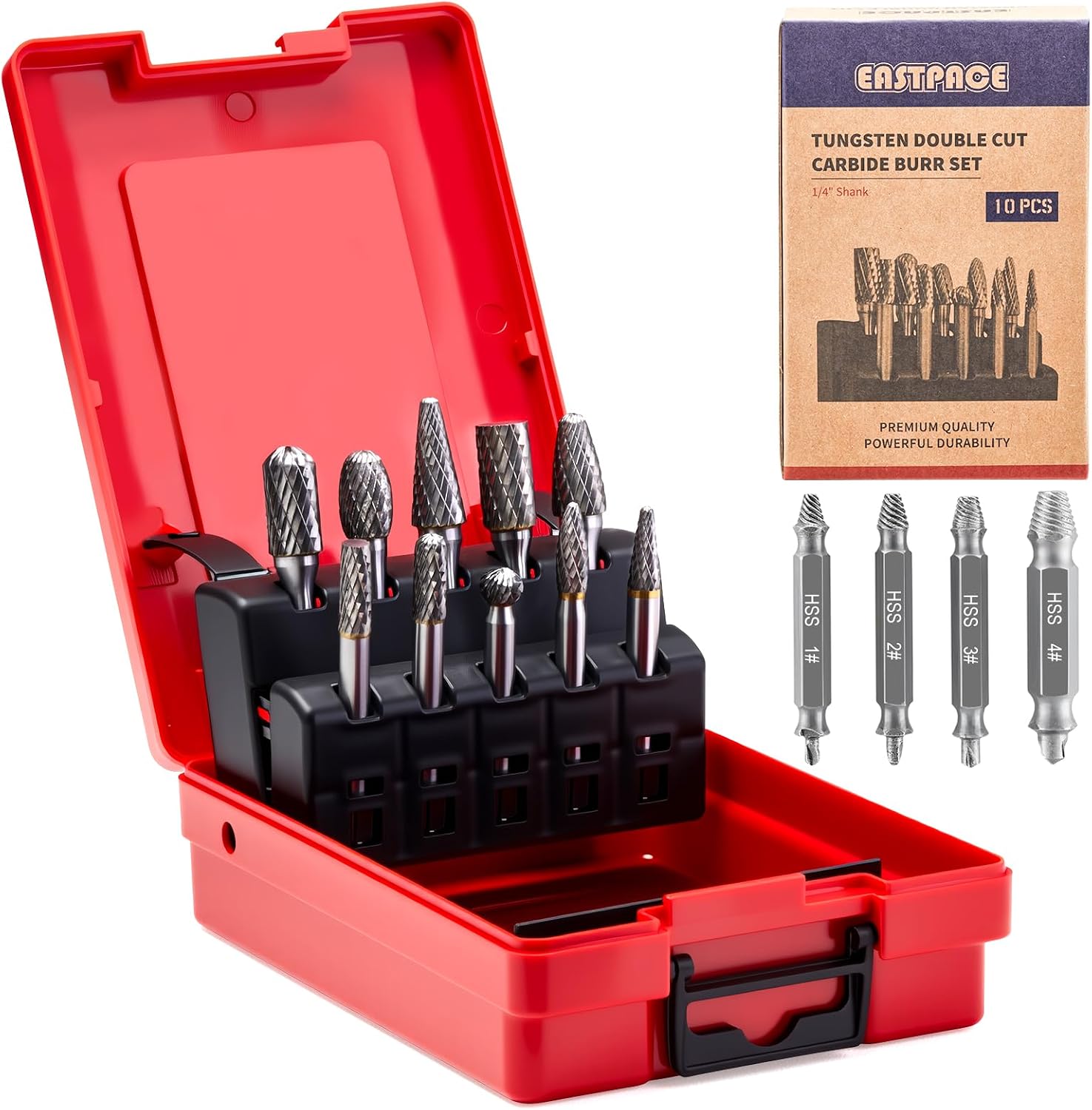 10 PCS 1/4" Shank Tungsten Carbide Burr Set Double Cut for Metal Grinding, Deburring Die Grinder Bits Fit Dewalt Milwaukee Die Grinders Accessories 1PC Mandrel & 5PC 3inch Cut Off Wheel