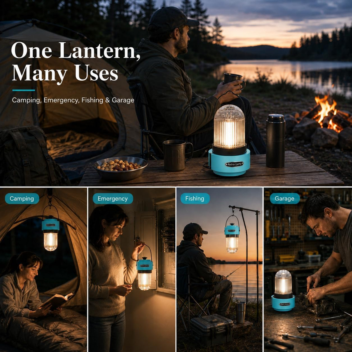HOMY Rechargeable Camping Lantern 8H Runtime Stepless Dimmable Warm Light