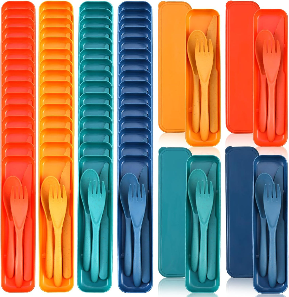 Jinei Reusable Travel Utensils Set Wheat Straw with Case,Bright