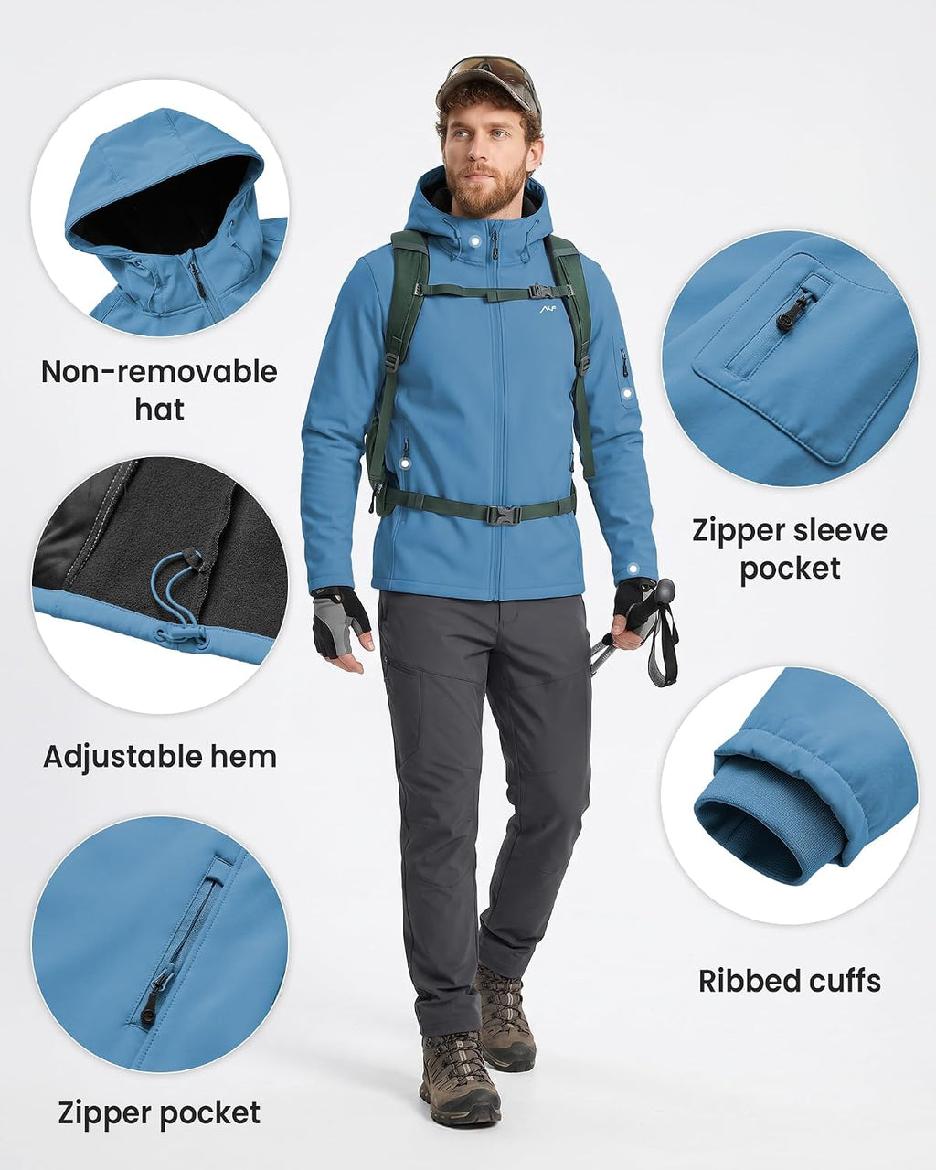 WULFUL Men's Lightweight Softshell Jacket Warm Fleece Lined Windbreaker Waterproof Soft Shell for Outdoor Hiking