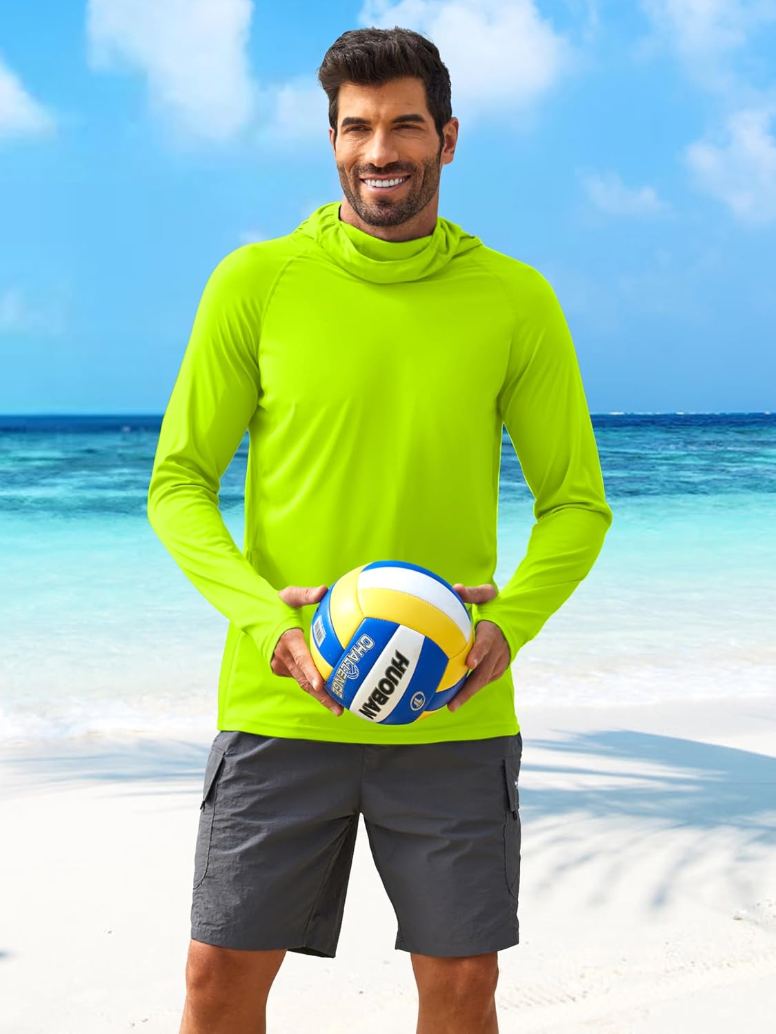 PINSPARK UPF 50+ Sun Hoodie Long Sleeve Fishing Shirts for Men with Mask