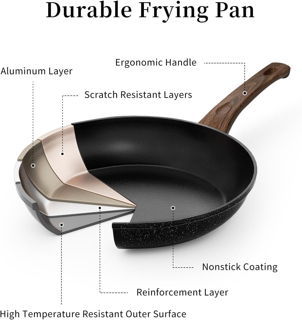 Innerwell Nonstick Ceramic Frying Pans Skillets Set with Lid 8"+9.5"+11"