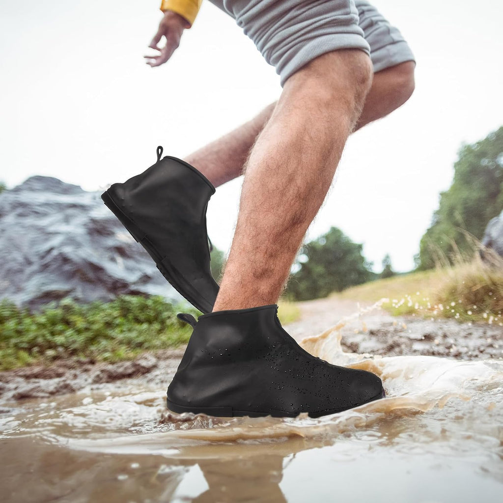 Waterproof Shoe Covers Slip-Resistant Overshoes Newly Upgraded and Latest Model for Men Women, Reusable Rain Boots for Outdoor, Cycling, Hiking, Work (Black, L (Women 8-10.5, Men 7-10))