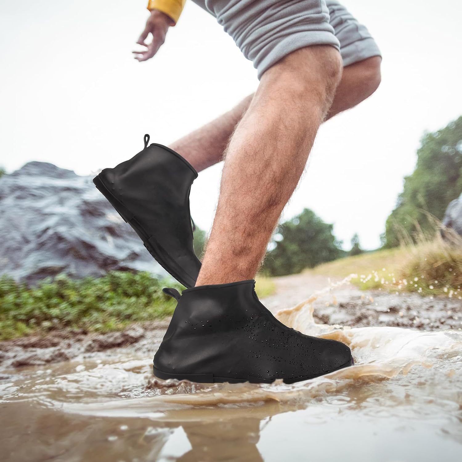 Waterproof Shoe Covers Slip-Resistant Overshoes Newly Upgraded and Latest Model for Men Women, Reusable Rain Boots for Outdoor, Cycling, Hiking, Work (Black, L (Women 8-10.5, Men 7-10))