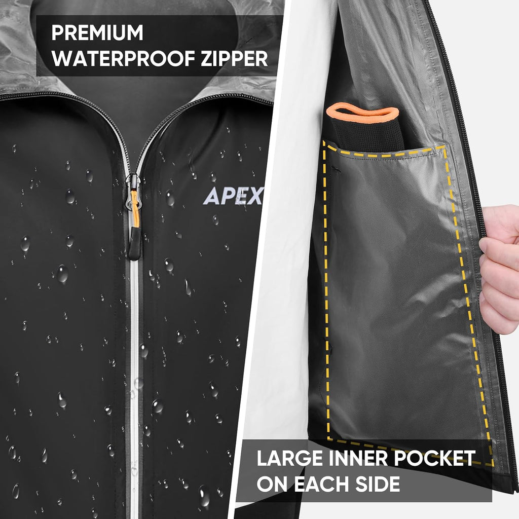 APEXUP Packable Rain Jacket Men Waterproof Lightweight Raincoat with Hood
