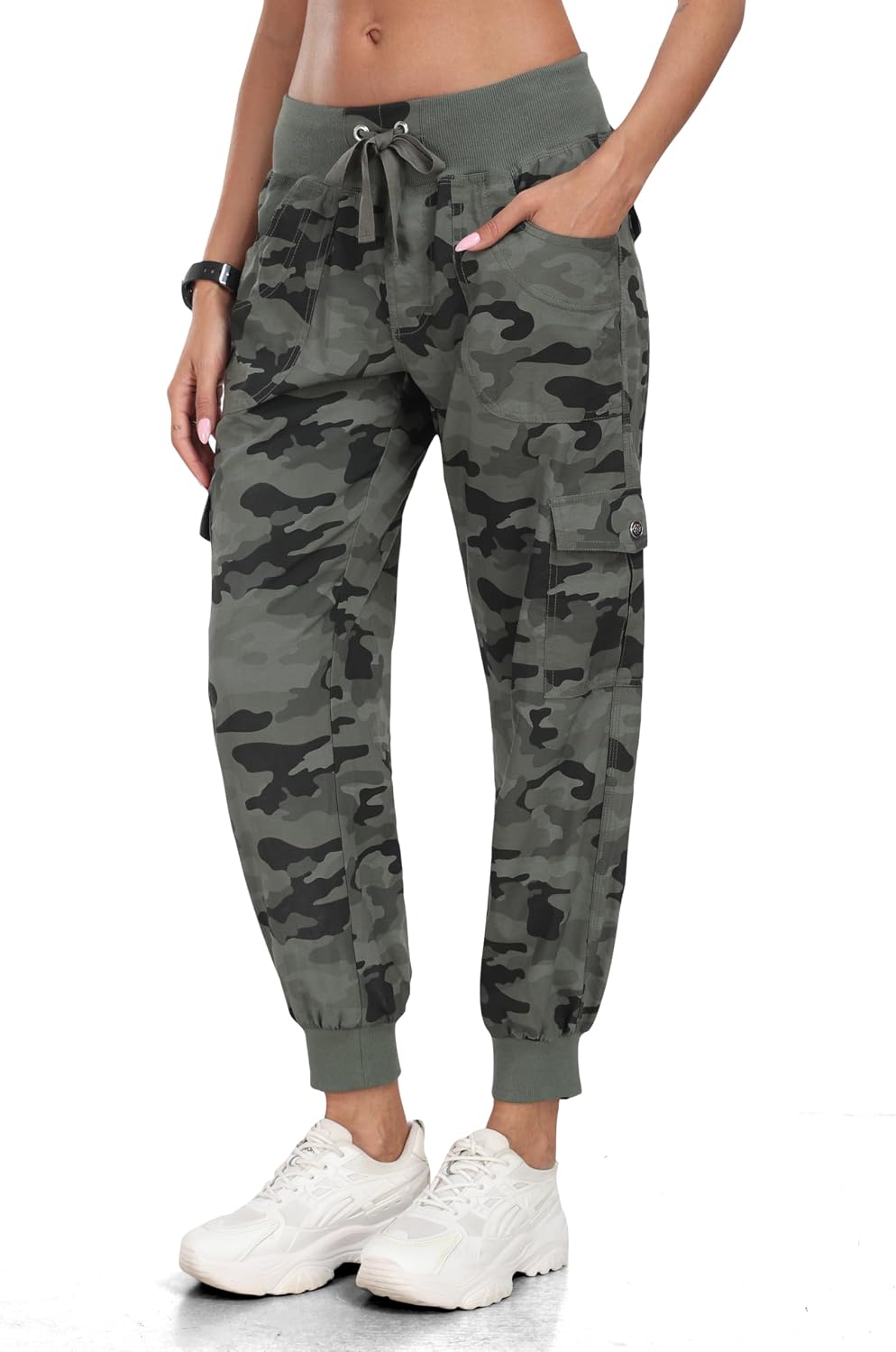MoFiz Women's Lightweight Hiking Cargo Pants Outdoor Quick Dry Casual Travel Sweatpants Joggers Elastic Waist Button Pockets