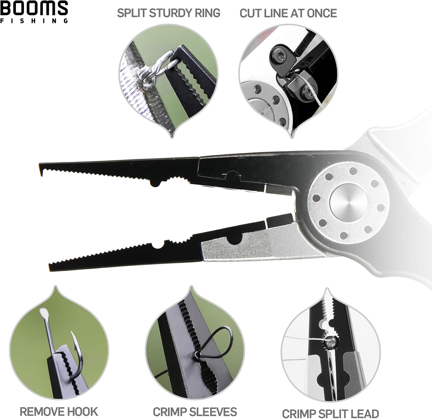 Booms Fishing X1 Aluminum Fishing Pliers Saltwater, Surf Fishing Tackle Kit, Fishing Multitool Hook Remover Braided Fishing Line Cutting and Split Ring with Coiled Lanyard and Sheath