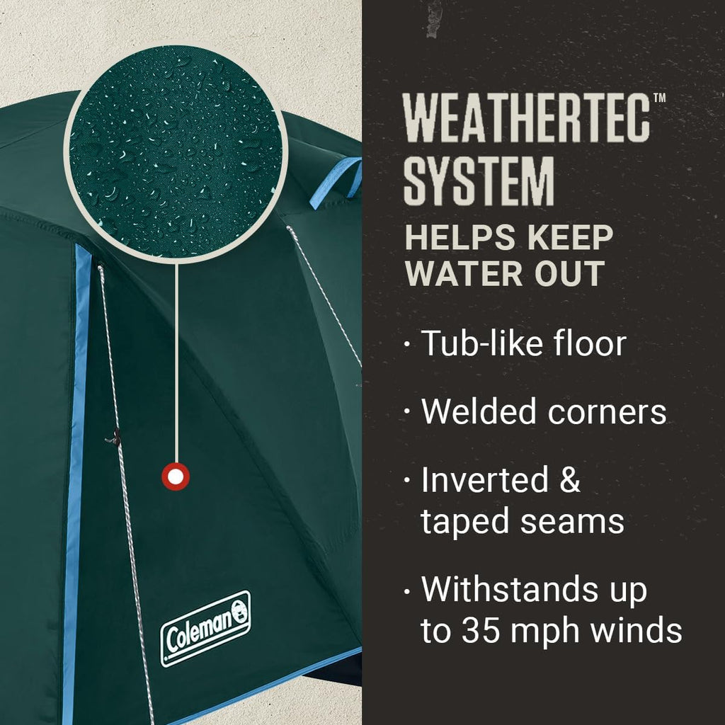 Coleman Skydome Tent with Full-Fly Weather Vestibule, Weatherproof 4/6 Person Tent Sets Up in 5 Minutes & Protects from Water, 20% More Headroom Than Traditional Shelters