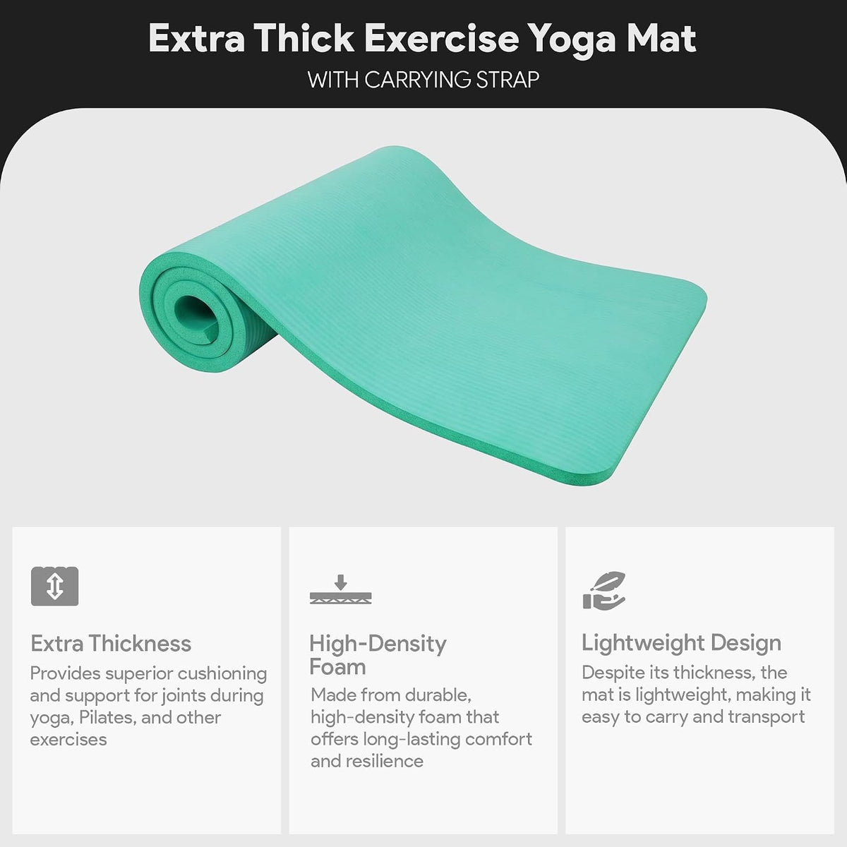 BalanceFrom All Purpose 1-Inch Extra Thick High Density Anti-Tear Exercise Yoga Mat with Carrying Strap, Multiple Colors