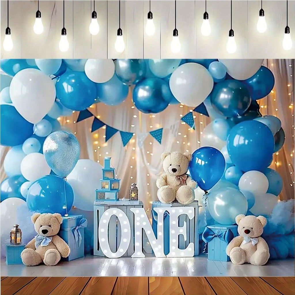 Hot Air Balloon Cloud Star Bear Travel Birthday Backdrop for Photography, Blue-02, 7x5feet, Vinyl Fabric, Baby Shower & Birthday Occasion
