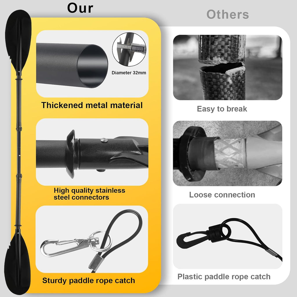 Kayak Paddle, 70inch to 95inch Telescopic Canoe Paddle Adjustable for Boat Oars with Kayak Paddles Leash Made of Metal Pole Sturdy Black (70inch-95inch)