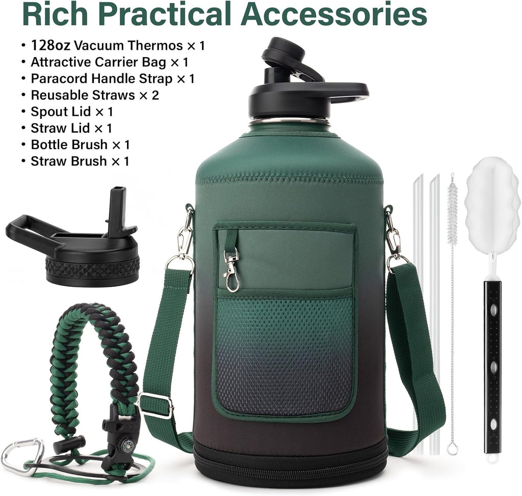 DYSANKY 1 Gallon Insulated Water Bottle w/Straw & Portable Carrier Bag