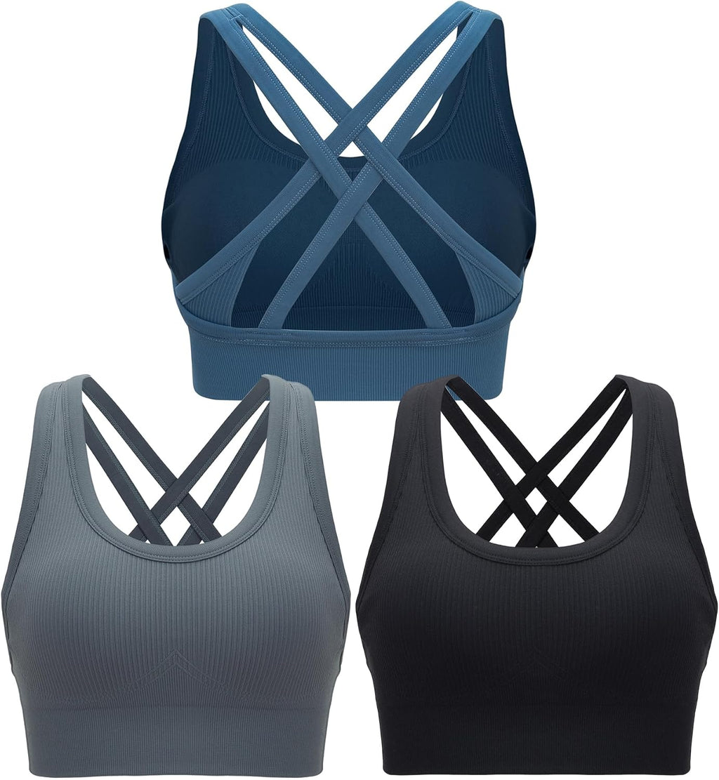 RUNNING GIRL Sports Bra for Women High Support, Criss-Cross Back Padded Strappy Sports Bras Yoga Bra with Removable Cups