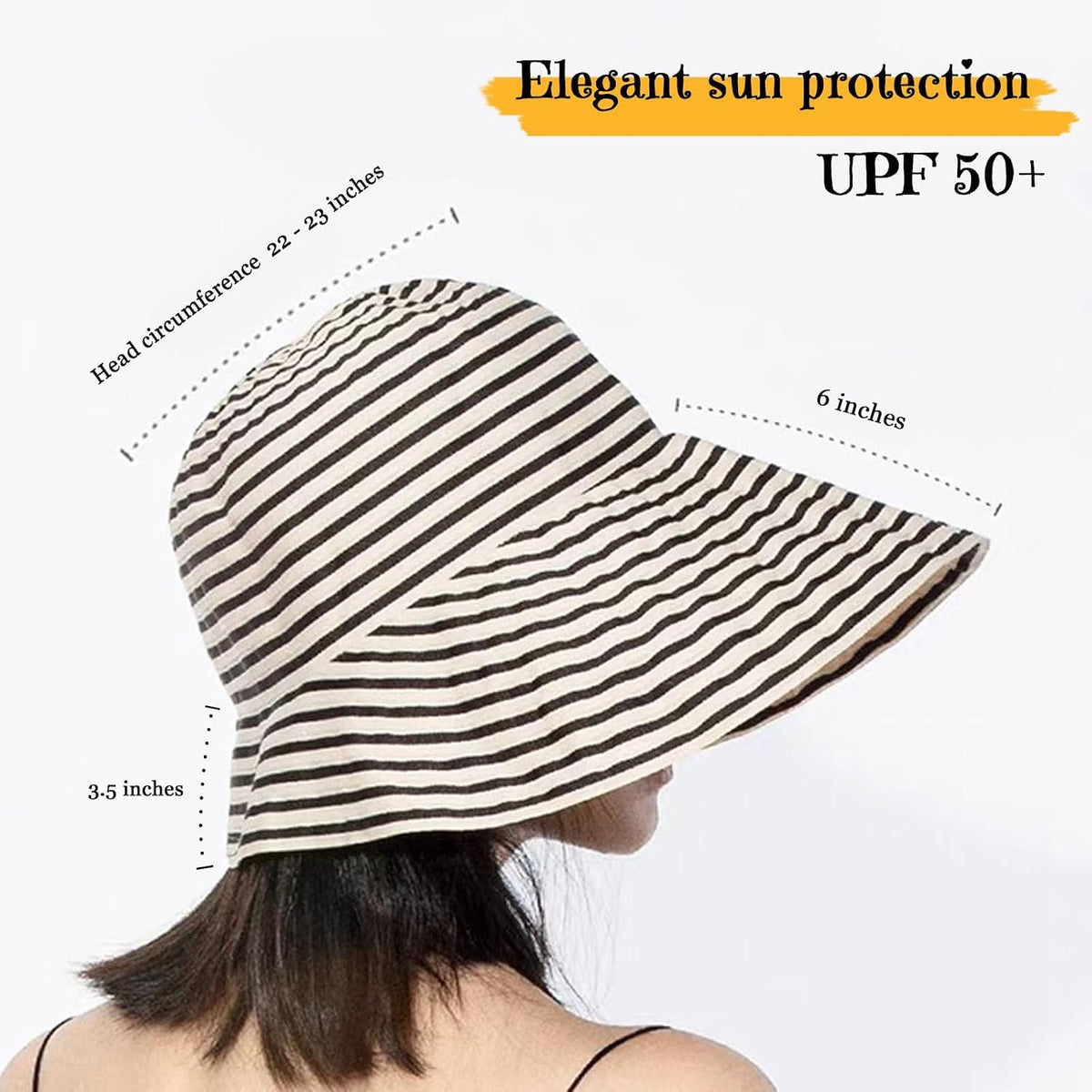 huablo Brim Sun Hats for Women Striped Hat Floppy Packable SPF UPF 50 UV Protection Beach Vacation Hat