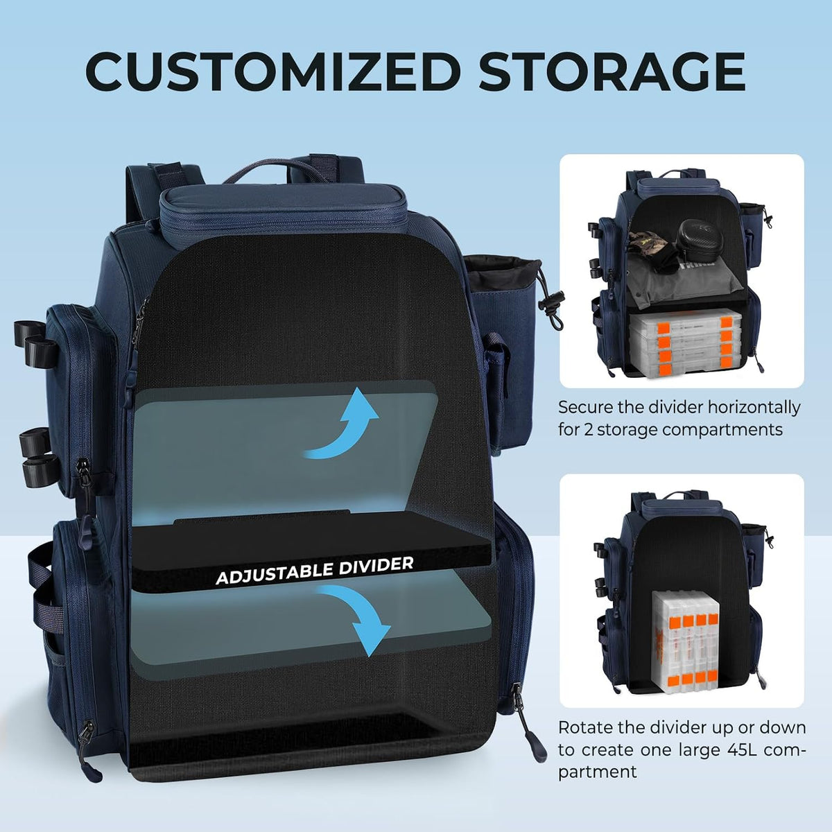 KastKing Bait Boss Fishing Backpack with Rod Holders, 4 Tackle Boxes