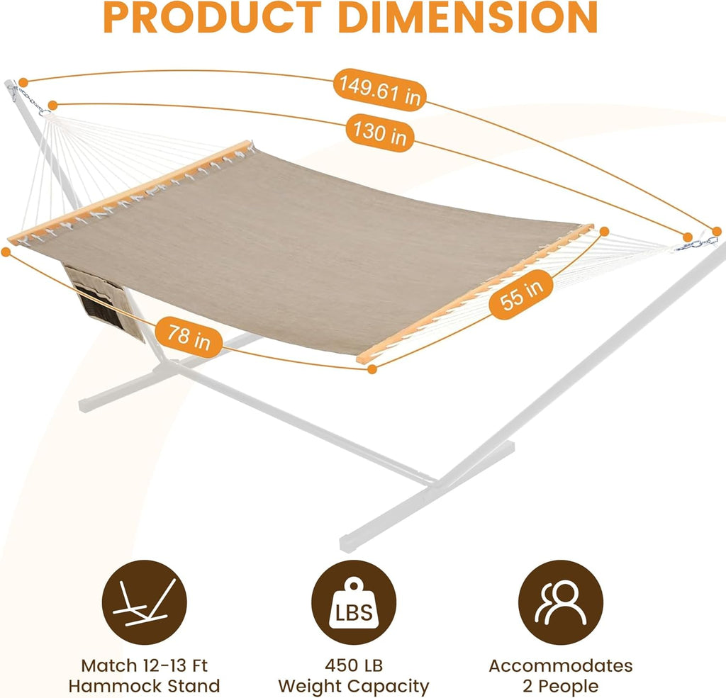 Lazy Daze Double Olefin Quick Dry Hammock with Spreader Bar for Outdoor