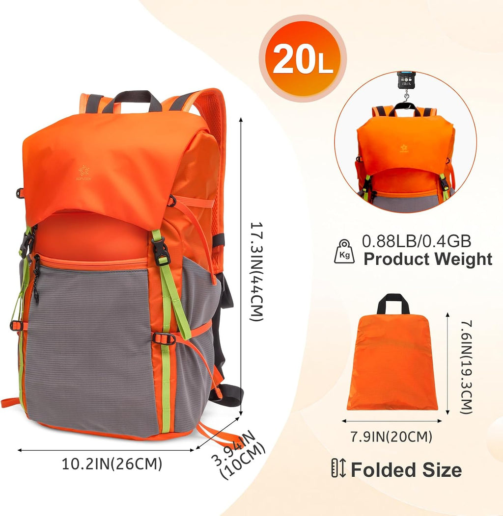 20L Hiking Backpack, Small Lightweight Daypack for Men Women,Orange