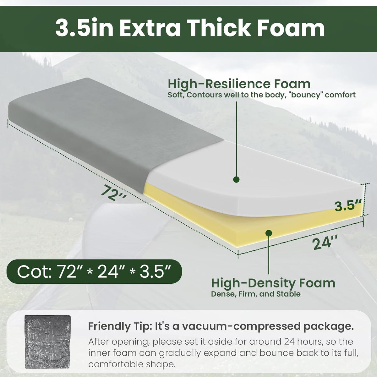 Extra Thick Supportive Foam Camping Mattress with Travel Bag