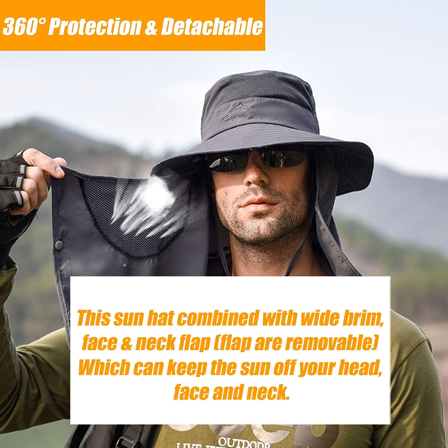 Fishing Hat for Men & Women, Sun Protection Hat with Face Cover & Neck Flap